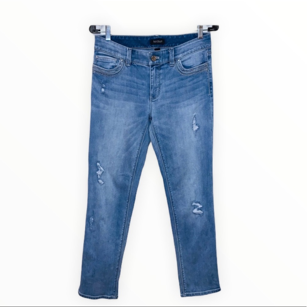 EUC WHBM Embellished Distressed Straight Crop Jeans